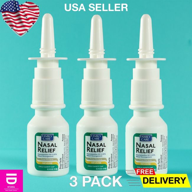 Nasal Spray Decongestant Pump Mist Spray Menthol 12 Hour Relief 0.5 oz (3 pack)