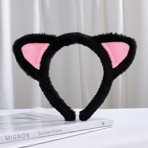 Outyua Cat Ears Headband Black Furry Makeup Headbands Plush Washing Headwear Halloween Cosplay Everyday Wear for Women