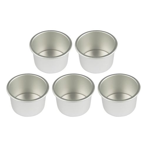 LARATH 5 Pieces 2Inch Round Mini Cake Pan with Removable Bottom Aluminum Alloy Small Cheesecake Baking Tray Non-Stick Bread Pizza Chiffon Fondant Mold DIY Cooking Tools, Silver