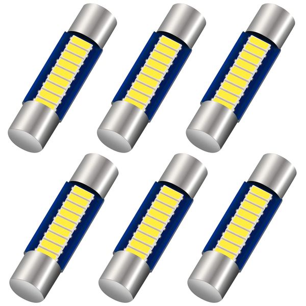 Anourney 6PCS 28mm 29mm 6614F Festoon LED Car Bulb, Extremely Bright 9-SMD 4014 chips 6641 6612F LED Bulb, Fit for Vanity Mirror Lights and Sun Visor Lights, 6000k White