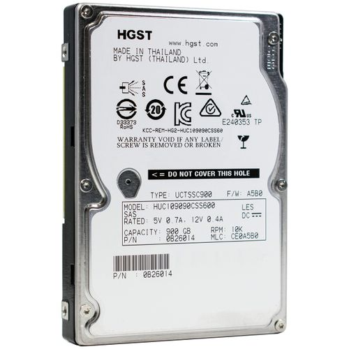 HGST Ultrastar C10K900 | HUC109090CSS600 | 0B26014 | 900GB 10K RPM SAS 6.0Gb/s 64MB Cache | 2.5in SFF | 512n | Cache Enterprise Hard Disk Drive HDD (Renewed)