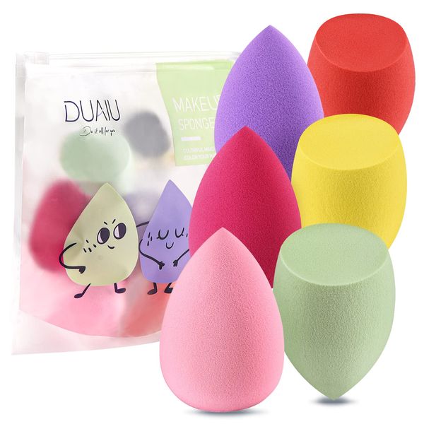 Spugnette Trucco DUAIU 6 pz Multicolore Beauty Blender Make Up Non-Latex Spugna Trucco per Applicazione e Miscelazione Fondotinta Liquido e Polveri Morbido Bouncy Lavabile