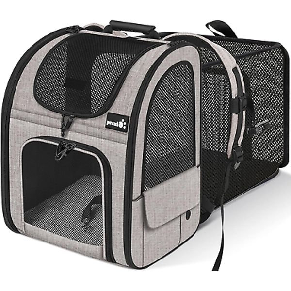 Pet Carrier Backpack Dog Carrier Backpack, Expandable with Breathable Mesh Khaki