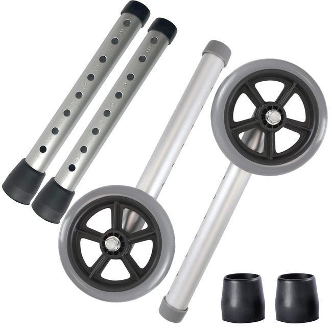 QingTD Replacement Walker Legs,Leg Extension for Walkers,5" Universal Wheels 8 Hols and Legs Replacement Kit for Walker W/Glide Tips 1/pr