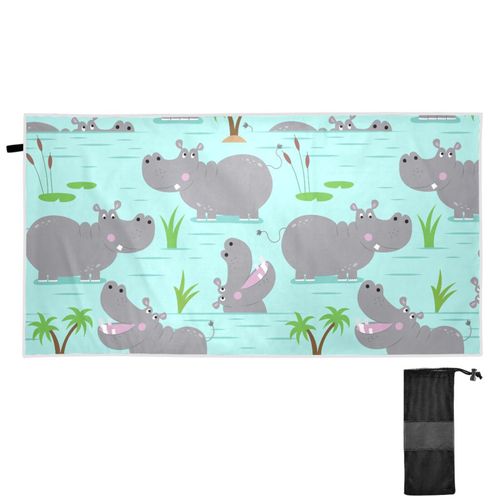 BOENLE Hippopotamus Hippos Beach Towel for Women Men, Sand Free Bath Towel Absorbent Quick Dry Soft Lightweight Blanket Travel Gym Camping, 30x60 in