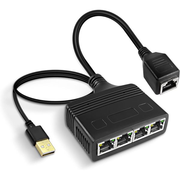 XMSJSIY Gigabit Ethernet Splitter RJ45 Female to 4 Female Network Extend Connector Adapter 1000Mbps/100Mbps High Speed 8P8C LAN Internet Extension Hub for Cat5/5e/6/7/8 (RJ45 1 Female to 4 Female)