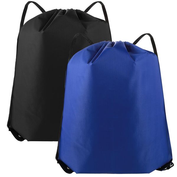 TIESOME 2PCS Drawstring Backpack, 210D Polyester Waterproof Drawstring Bags Gym Cinch Tote Sackpack Sport Bag String Back Bag Gifts Storage Workout Bags for Men Women Shopping Outdoor(Black+Blue)