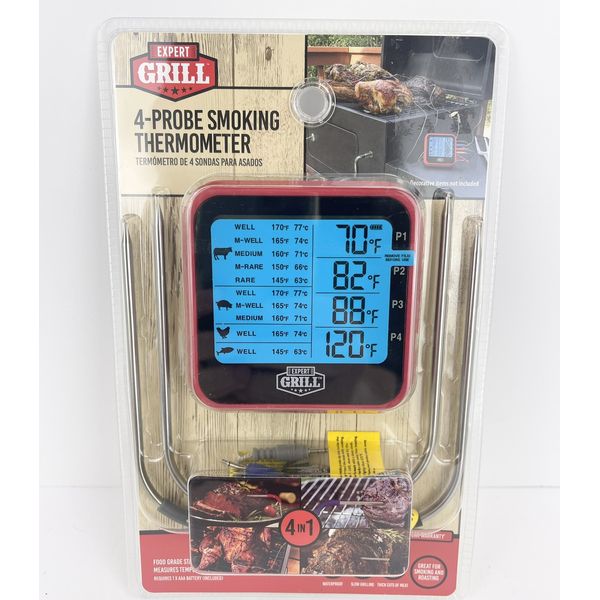 Expert Grill Digital Meat Thermometer 4-Probe Smoking Thermometer 4 in 1