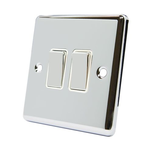 AET CPC2GSWIWC Polished Chrome Classical White Insert Metal Rocker Switch-10 Amp Double 2 Gang 2 Way Light Switch