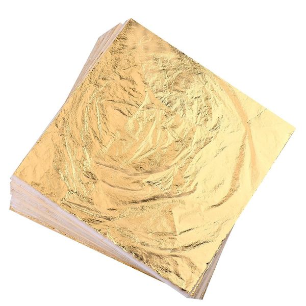 Homepal 100pcs Imitation Gold Leaf for Arts, Gilding Crafting, Painting, Furniture Decoration, Imitation Gold Foil Sheets 5.5" x 5.5"