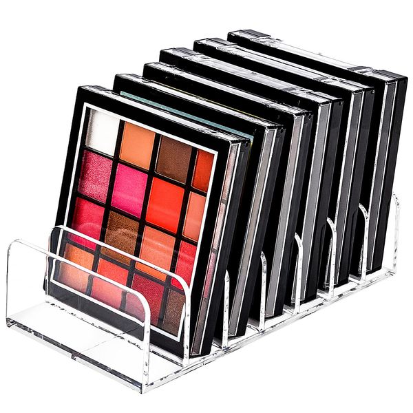 JessLab Eyeshadow Palette Makeup Organizer, Acrylic 7-Section Divided Make up Organizers and storage for Bathroom Vanity Countertop, Transparent, S