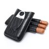 Cigar Case. Premium Stainless Steel Cutter Included. Crocodile PU Leather (Black)