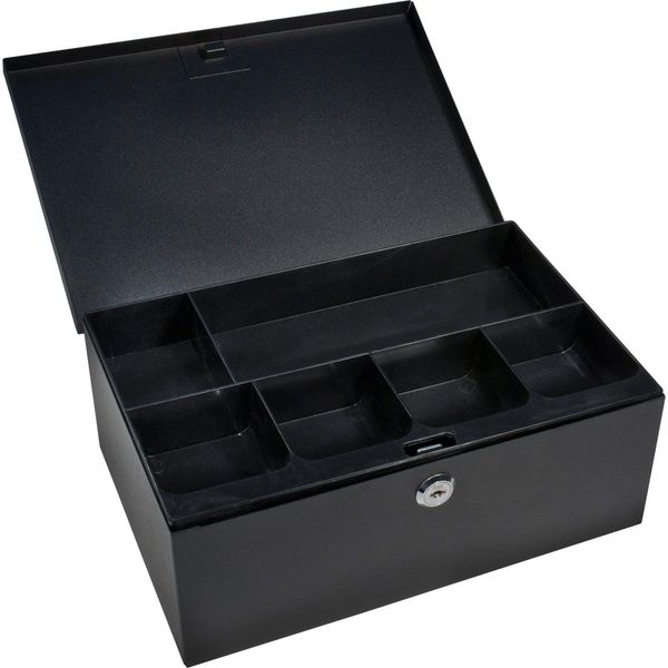 BARSKA 12-Inch Cash Box and 6 Compartment Tray with Key Lock , Black