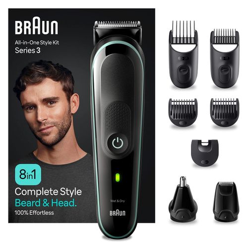 Braun MGK3441 All-In-One Beard Care Bodygroomer Set, 8-in-1 Beard Trimmer / Beard Trimmer, Nose Hair Trimmer, Men's Hair Trimmer, Waterproof, 80 Minutes Wireless Running Time