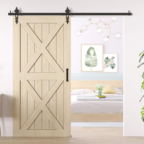WINSOON Simple Sliding Barn Door Handle, Comfortable Handy Touch Gate Handle Pull Set, Premium Black Carbon Stainless Steel Body, Snugly Fits 7-3/4" Hole Spaces Wood Doors, Replace Old Pull Handles