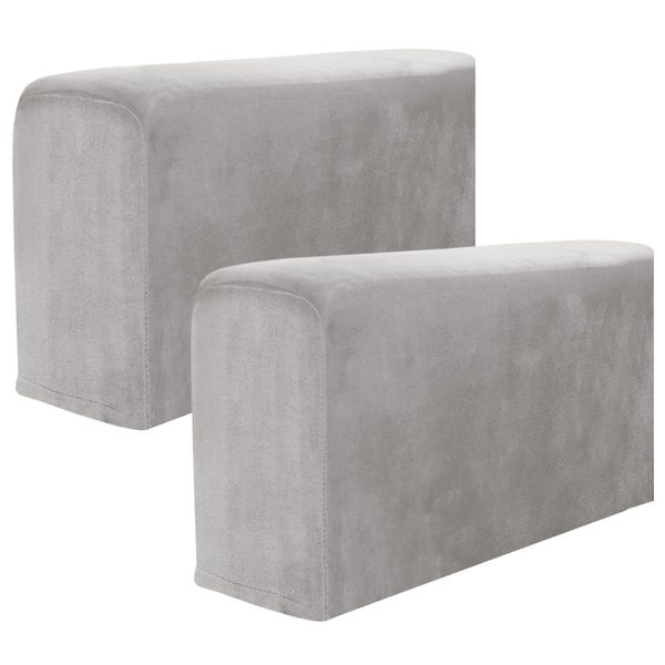 Jetcloud Armrest Chair Covers, Set of 2 Stretch Armchair Couch Armrest Chair Covers Anti-Slip Sofa Chair Velvet Arm Caps for Chair Furniture Protector Sofa Couches Recliner (Light grey)