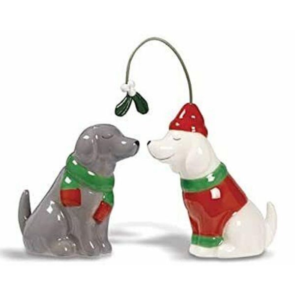 Grey and  White Retrievers Mistletoe Pets Ceramic Salt and Pepper Shakers