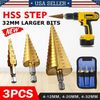3Pcs Drill Bit Set Titanium Nitride Coated Steel Step Quick Change 1/4 Shank HSS