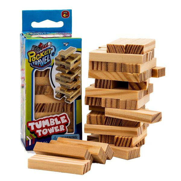 JA-RU Mini Tumbling Tower Game (3 Tower Set) 4 Inch Small Size Wooden Blocks. Building Games and Stacking Game for Kids. Indoor Outdoor Sport Activities. 3276-3p