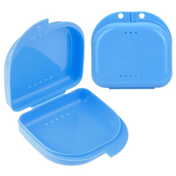 2 PCS Orthodontic Retainer Case,Retainer Case,Denture Case with Ventilation Holes for Mouth Guard and Floss. (Blue)