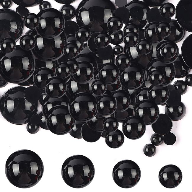 HXLJHALG 700pcs Stick On Googly Eyes Wobbly Eyes Schwarze Flache zurückgegebene Perlen, 6 Größen halbe runde Perlenperlen für DIY Scrapbook, Telefon Fall, Tuch, Schuhe, Nagelkunst, Puppe Auge