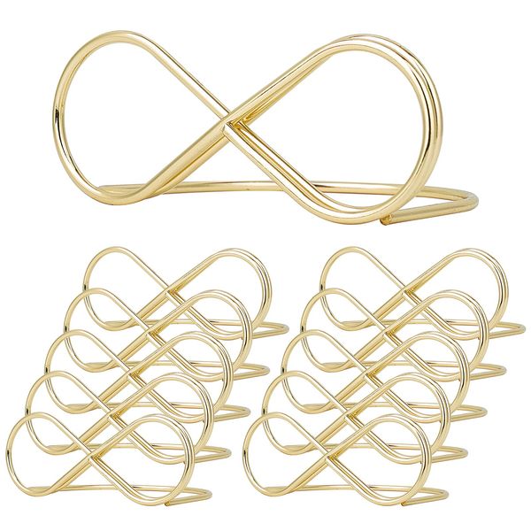 CHGCRAFT 10pcs Place Card Holders 8-Shaped Mini Place Card Holders Table Number Holder Stand Knot-Shaped Display Holder for Celebration Party Wedding 2.87x2.12x1.1 Inches, Golden