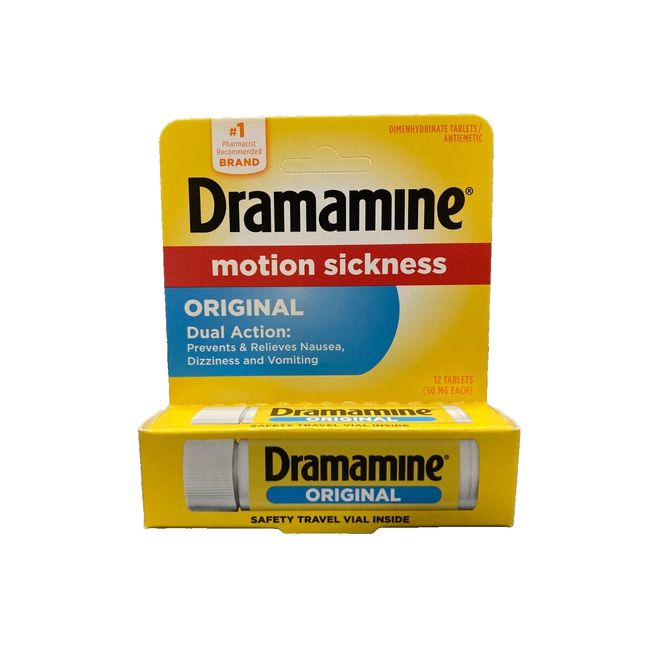 Dramamine Motion Sickness Relief, 50 mg Original Formula, 12 Tablets 08/2026