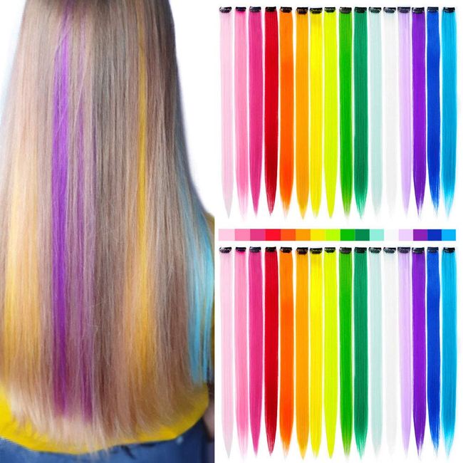 Rainbow Human Hair Extensions, Colored Hair Extension Clip, Hair