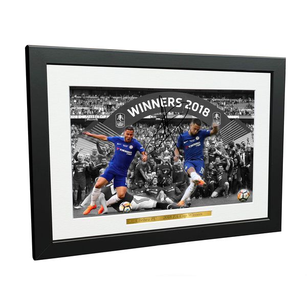 2018 FA Cup WINNERS CELEBRATION 12x8 A4 Signed Eden Hazard Chelsea FC - Autographed Photo Photograph Picture Frame Soccer Gift