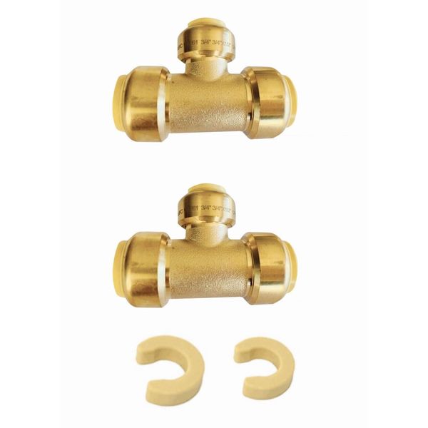 EFIELD 2 PCS 3/4"x3/4"x 1/2“ Push Fit Tee Fittings With 2 Clips
