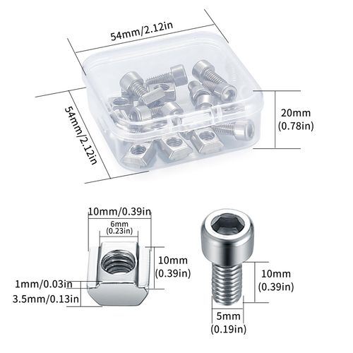 Roll-in Spring T-Nuts, 10 Pcs M5 T-Slot Bolts and Nuts, Metal Profile 6mm T Slot Nuts and Bolts, T Track T Nuts and Bolts for 2020 Aluminum Profile - M5