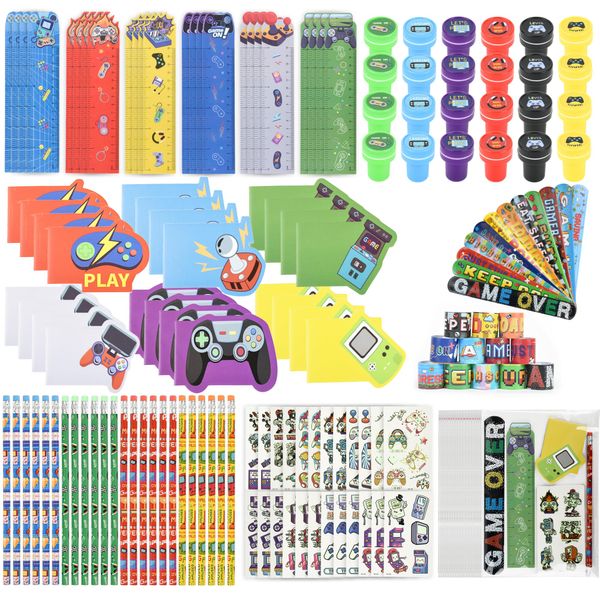 Ulema 168Pcs Video Game Party Favors Video Gamer Birthday Supplies Team Gift Video game Pencils Stampers Pinata Goody Stuffer Teen Girl Boy Classroom games Rewards School Office Supplies