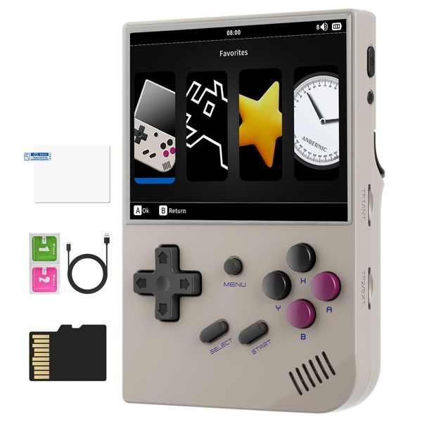 RG35XX 2024 Retro Handheld Game Console Linux System HD and TV Output 3.5 Inch IPS Screen 64G TF Card 5500+ Classic Games 2600mAh Battery(RG35XX 2024-Gray-New)