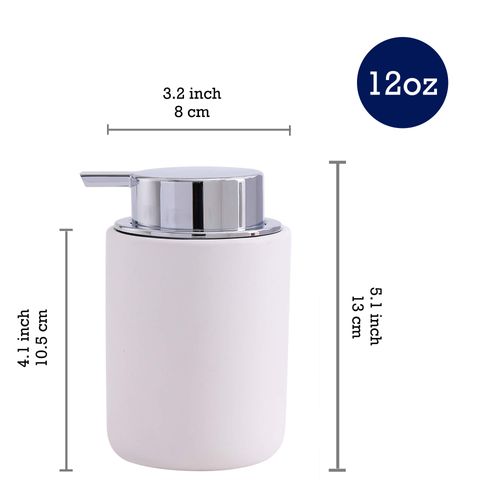 Bico Matte White Ceramic 12oz Soap Dispenser, with Removable Pump, Ideal for Kitchen soap, Bathroom Soap and Essential Oil