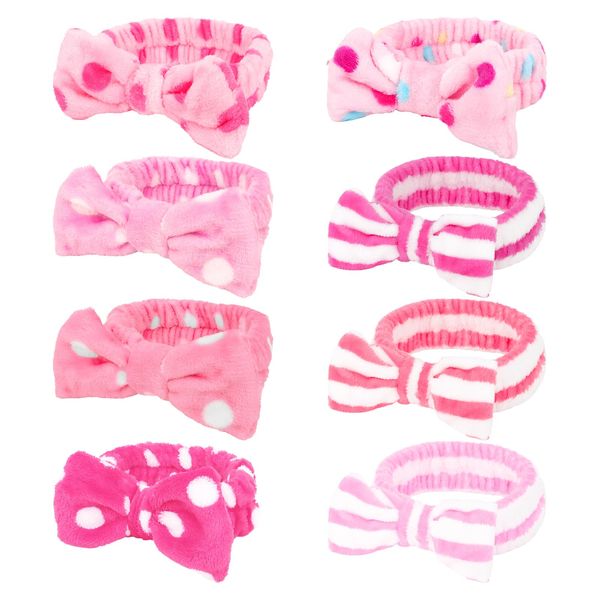 Ondder 8 Pcs Striped Spa Makeup Headband Skincare Headband Terry Cloth Face Wash Headband Cute Head Band for Skin Care Make Up Headbands for Women Makeup Bow Hair Band for Washing Face