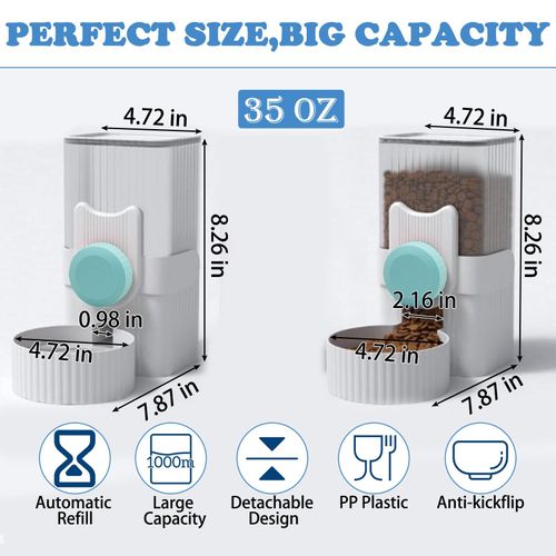 kathson Rabbit Gravity Auto Feeder Set 35oz Hanging Automatic Food Water Dispenser Cage Automatic Feeder Set for Rabbit Chinchilla Guinea Pig Hedgehog Ferret Kitty Puppy (Blue)