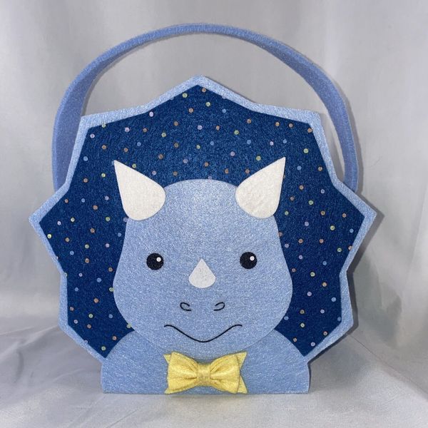 New Cute & Soft Blue Dinosaur Easter Basket Gift Bag Egg Hunt Dino Triceratops