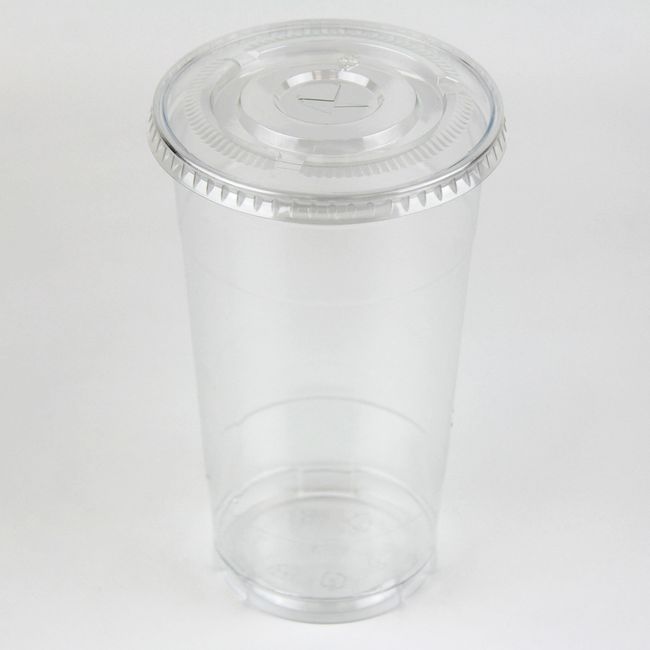 Just Pack It [100 Sets - 24 oz. with Lids] Clear Plastic Cups with Lids - Ice Coffee Juice Smoothie Disposable Recyclable to Go Cups for Iced, Cold, F