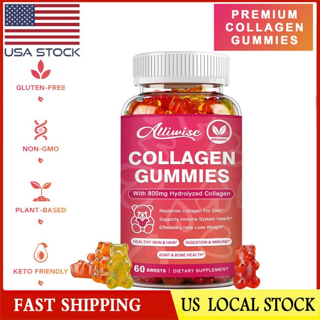 Hydrolyzed Collagen Gummies With Vitamin C Anti Aging Skin Whitening 60 Gummies