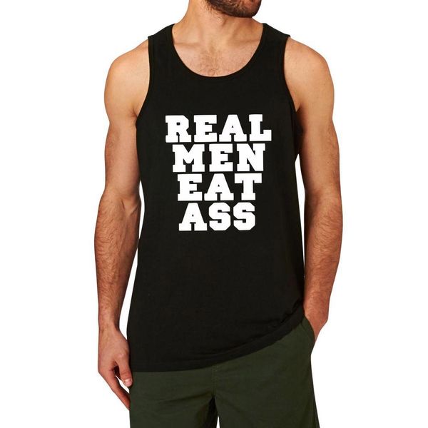 WINGZOO Workout Tank Top for Men-Real Men Eat Ass Mens Funny Saying Fitness Gym Racerback Sleeveless Shirts Black