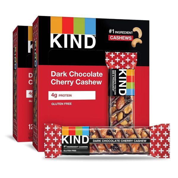 KIND Nut Bars, Dark Chocolate Cherry Cashew, 1.4 oz 24 Count, Gluten Free