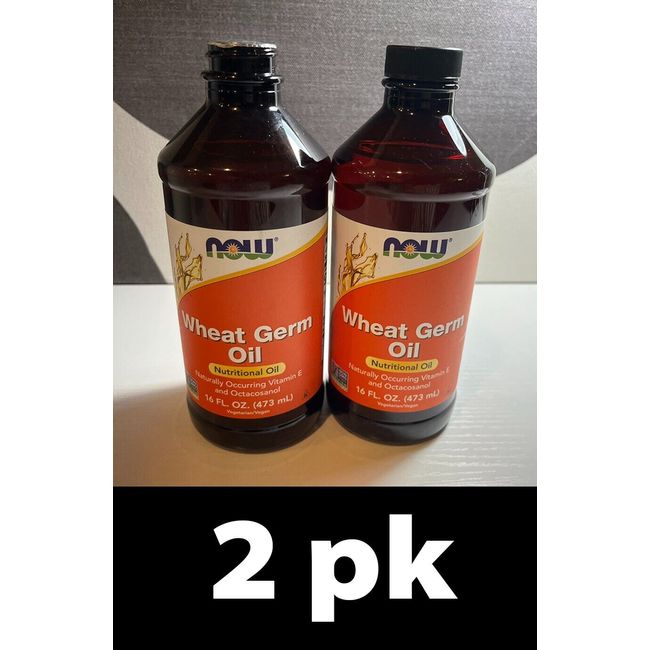 2pk NOW Wheat Germ Oil Nutritional Oil 16 oz each, BB 5/25 (one w/o lid)