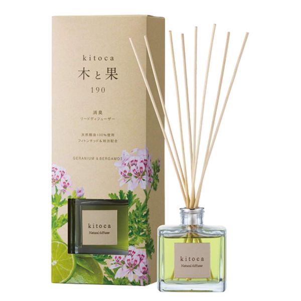 kitoca Wood and Fruit 190 100% Natural Essential Oil Reed Diffuser, 6.7 fl oz (190 ml), Geranium & Bergamot