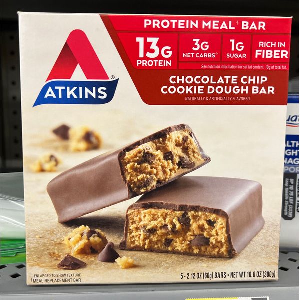 Protein Meal Bar, Chocolate Chip Cookie Dough Bar, 5 Bars, 2.12 oz (60 g) Each