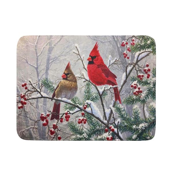 Red Bird Dish Drying Mat Absorbent Merry Christmas Kitchen Mat 18"x24"