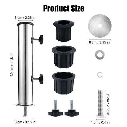 Umbrella Pole Mount Stand Tube Set, Outdoor Stainless Steel Parasol Base Holder PVC Insert Pipe Sleeve, Adjustable Patio Table Umbrella Stand Parts Replacement for Outside Garden Backyard Balcony