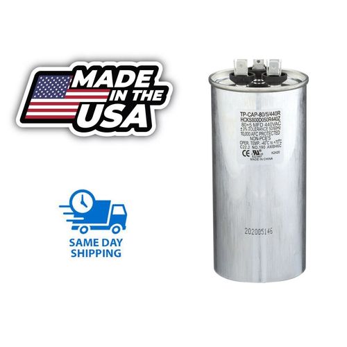 Run Capacitor, 80/5/440 VAC, Round, Dual Rated (Made in USA) HVAC DIY
