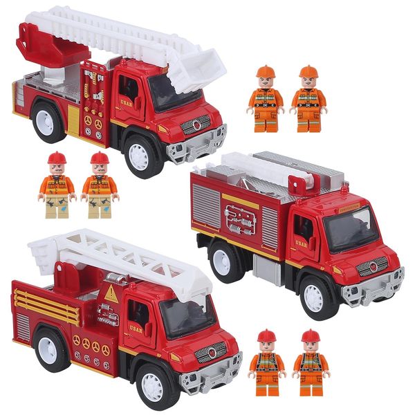 ZOHANINDL 5.5 inch Fire Engine Toy Set 3 Pcak 6 Fireman Metal Casting, Pull Back Cars Suitable for 4 6 7 8 Year Old Kids Toys for Boys and Girls Easter Party Gifts