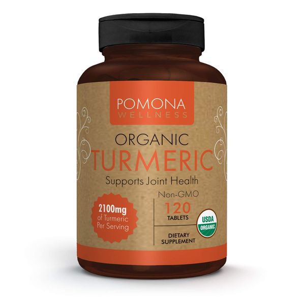 Pomona Wellness Organic Turmeric Supplement 1,400 mg, Turmeric Curcumin With Black Pepper for Absorption, For Joint Support, Immunity, and Inflammation, USDA Organic, Non-GMO, Vegan, 120 Tablets