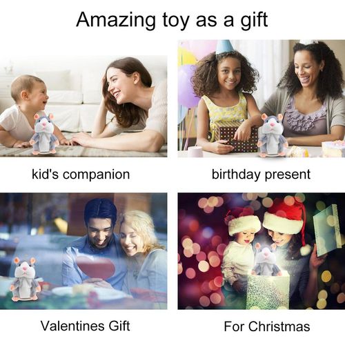 IDEAPRO Talking Hamster Toy, Repeats What You Say Plush Animal Toy, Electronic Hamster Mouse for Boy and Girl Gift